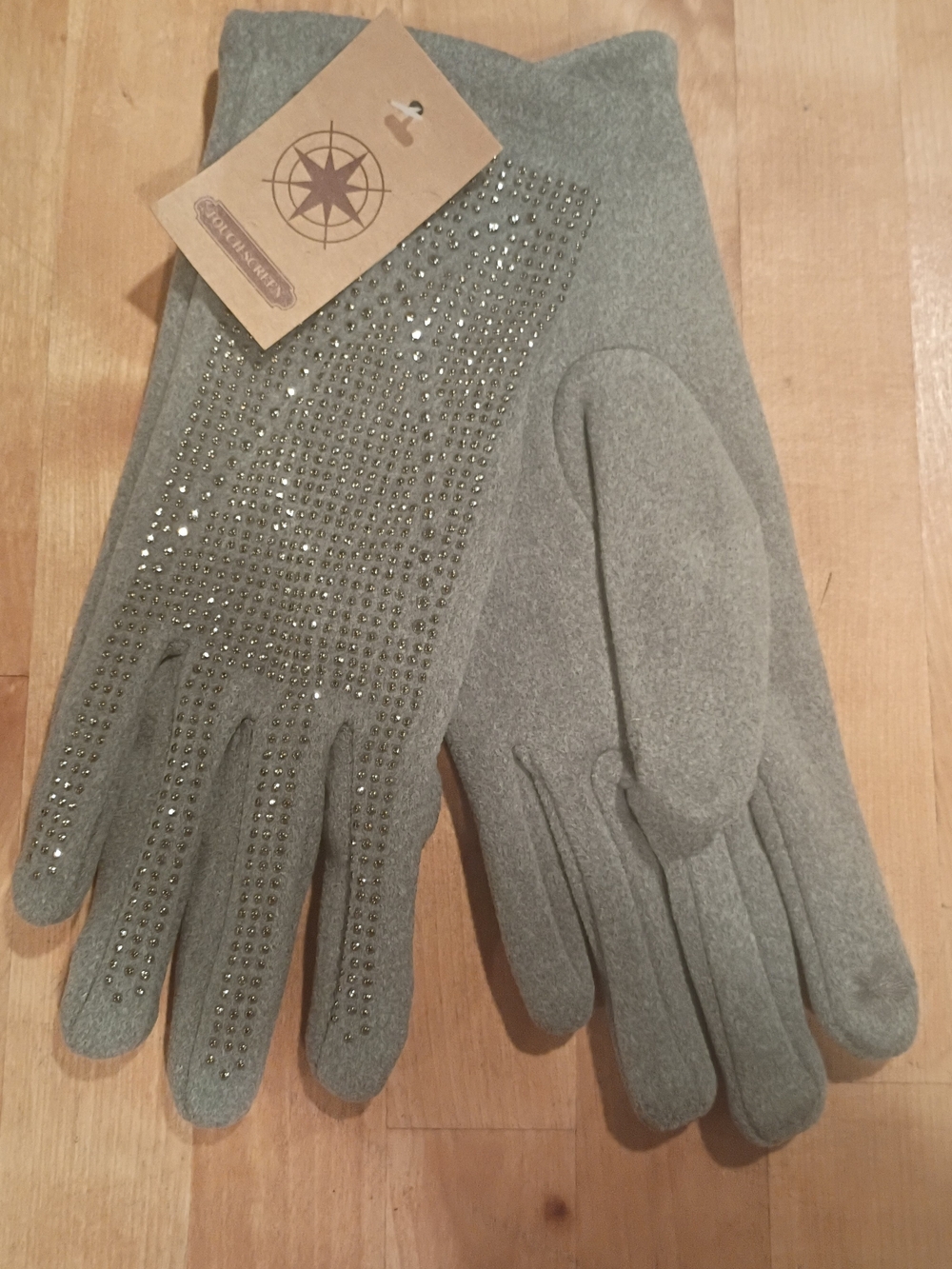 Others Follow Grey Embellished Women's Gloves with Rhinestones